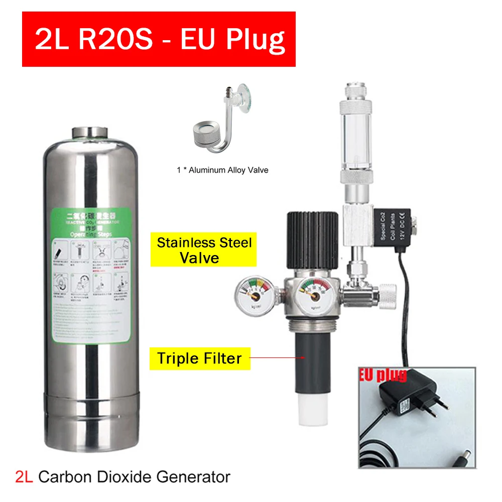 

Aquarium Fish Tank Carbon Dioxide Generator System Triple Filter Stainless Steel Cylinder Pressure Gauge DIY CO2 Generator Kit