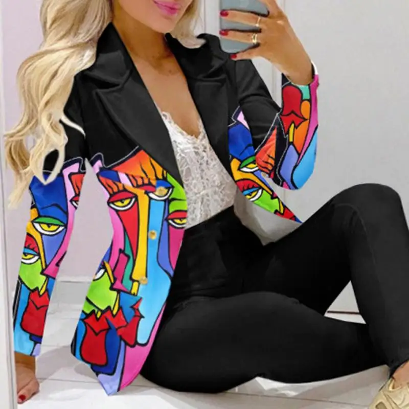 

VONDA 2022 Autumn Y2K Long Sleeve Blazer Women Lapel Thin Collar Jacket Ladies Vintage Floral Printed Pohcho Short Coats Female