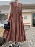 solid color dress elegant 2022 korean new literary long dress minimalism loose casual dress