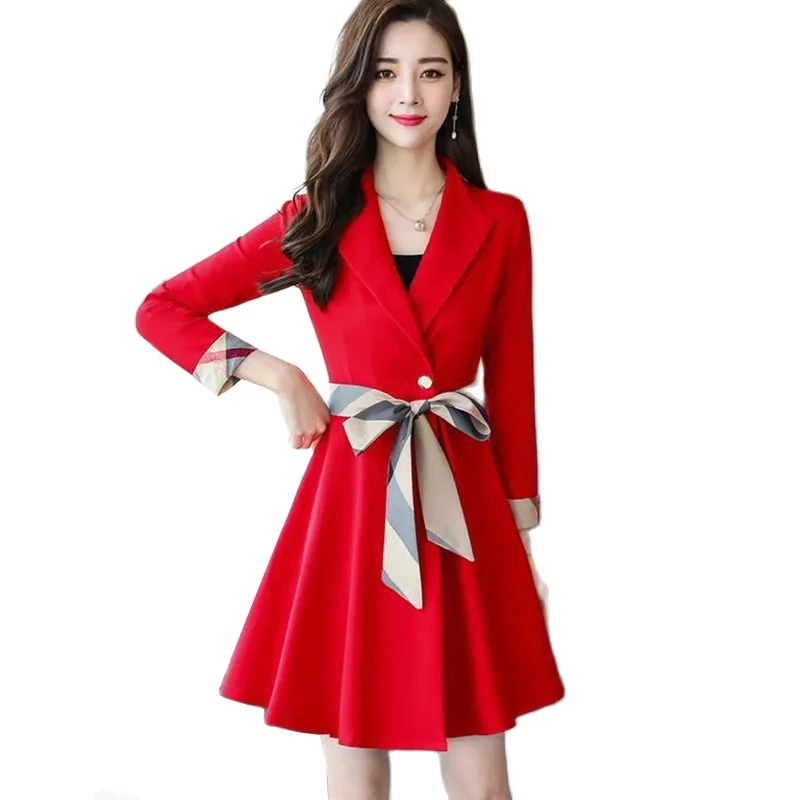 

Spring Autumn Women's Trench Coat New Fashion Red Mid-Length Overcoat Slim Female Windbreakers Basic Coats Sobretudo Feminino