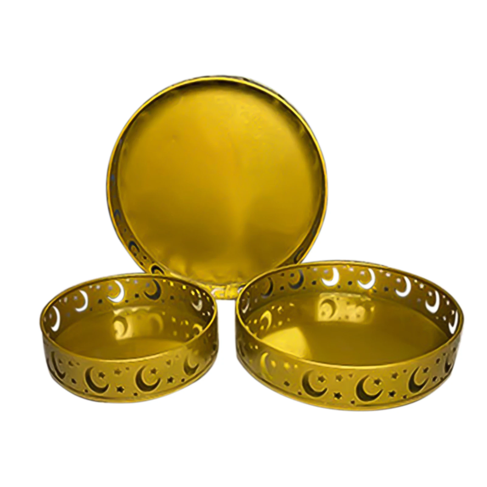 

Ramadan Decorative Serving Trays For Eid Mubarak Islam Muslim Iron Round Food Storage Container Dessert Holder Party Decorations