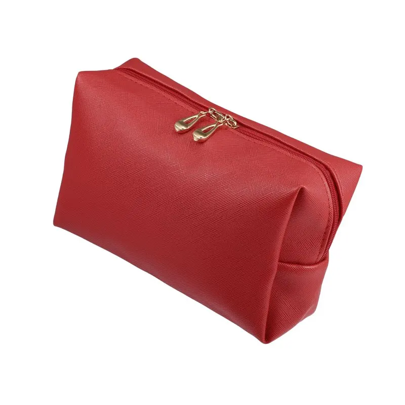 

1 Pcs Makeup Bag Travel Cosmetic Bag Waterproof PU Leather Case S Size Red