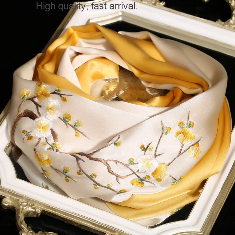 

Embroidery Silk Suzhou Scarf Women's All-Match Spring and Autumn Mulberry Silk Cheongsam Shawl Outer Match Gift Mother's Summer