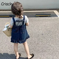 criscky 2022 new summer cotton short sleeve tops halter jeans skirt girls casual baby sunsuit outfit childrens sets