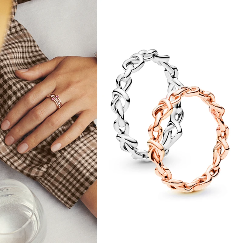 

100% 925 кольцо Silver Pan Ring Silver Heart Interwoven Pan Ring For Women Wedding Party Gift Fashion Jewelry