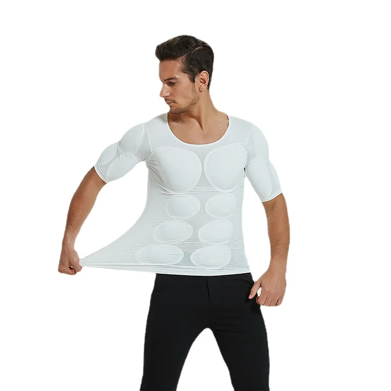 גברים גוף Shaper מזויף שרירים משפרי ABS Invisible רפידות למעלה קוספליי חזה חולצות רך הגנת כושר שרירים גופיית