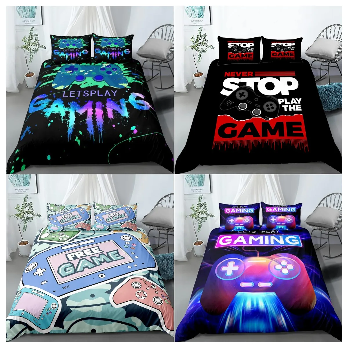 

3pcs Gaming Duvet Cover Set Gamer Room Decor for Boy Kids Teen Video Games Twin Bedding Set Gamepad Let's Play Quilt Cover