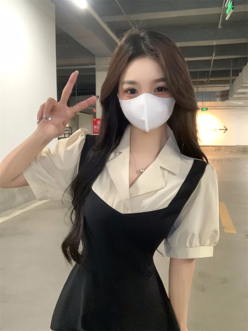 Женское летнее платье-трапеция большого размера с коротким рукавом и поясом