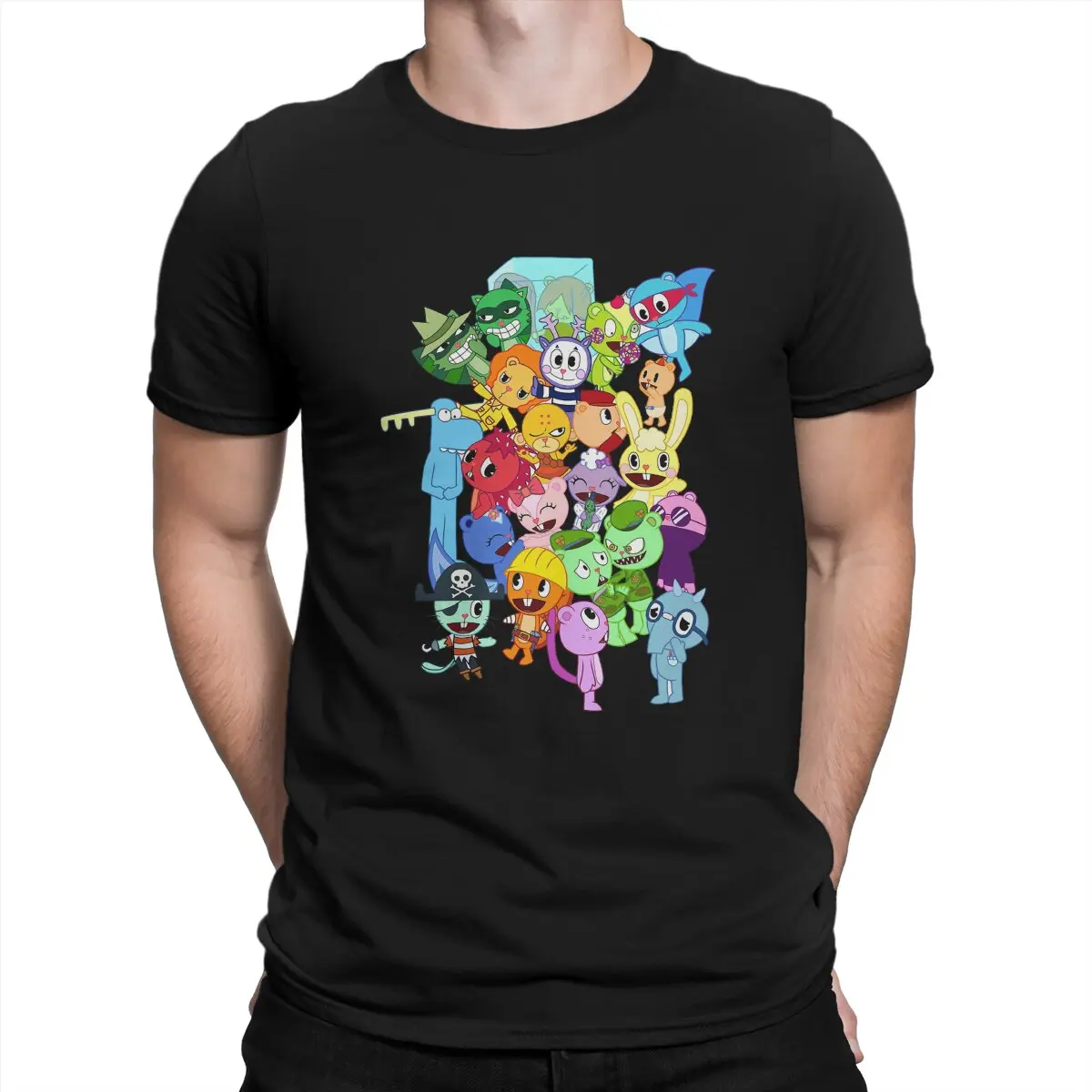 Novelty All Characters T-Shirt for Men O Neck 100% Cotton T Shirts Happy Tree Friends Cuddles Giggles Anime Short Sleeve Tees