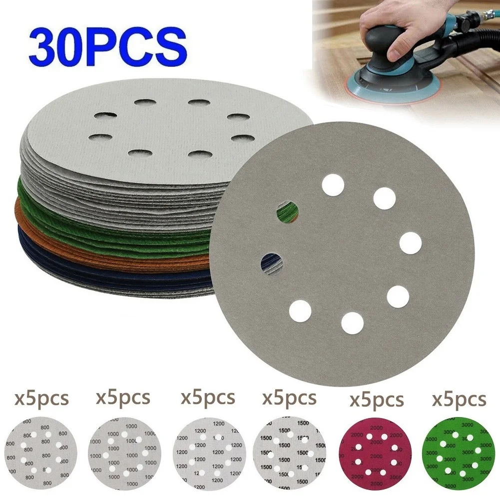 

Шлифовальная бумага, 5 дюймов, 125 мм, 8 отверстий, 30 шт.