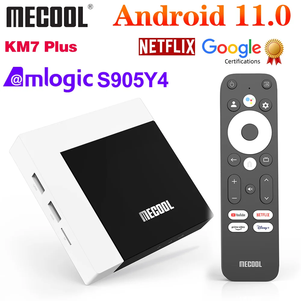 

2023 Mecool KM7 Plus Amlogic S905Y4 TV Box Android 11 DDR4 2GB 16GB Support Netflix Dual WIFI Google Certified Smart TV Box KM2