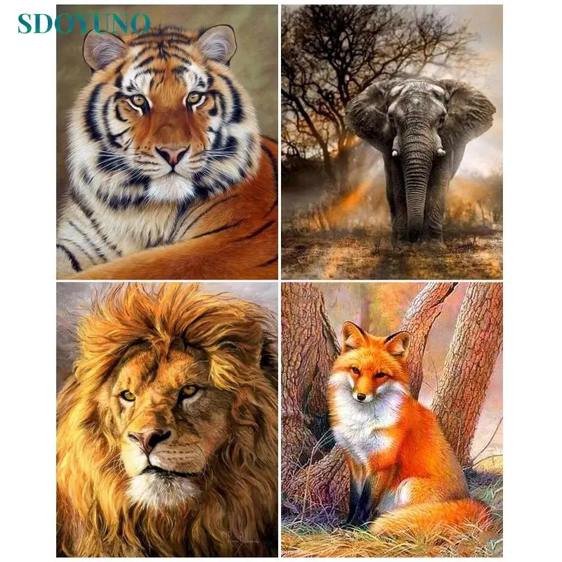 

SDOYUNO 40x50 Painting By Numbers Handmade Kill Time Pictures By Numbers Animal lion Drawing By Number wall Decor