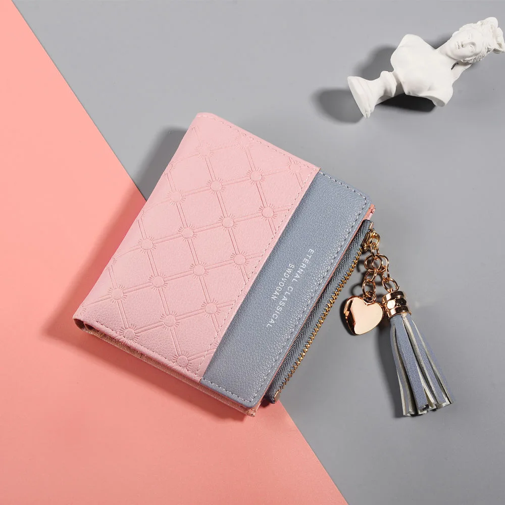 

Women Wallets Zipper Coin Purse Short Splicing Contrast Tassel Multi Card Holder Handbags Lady Clutch Monederos Pard