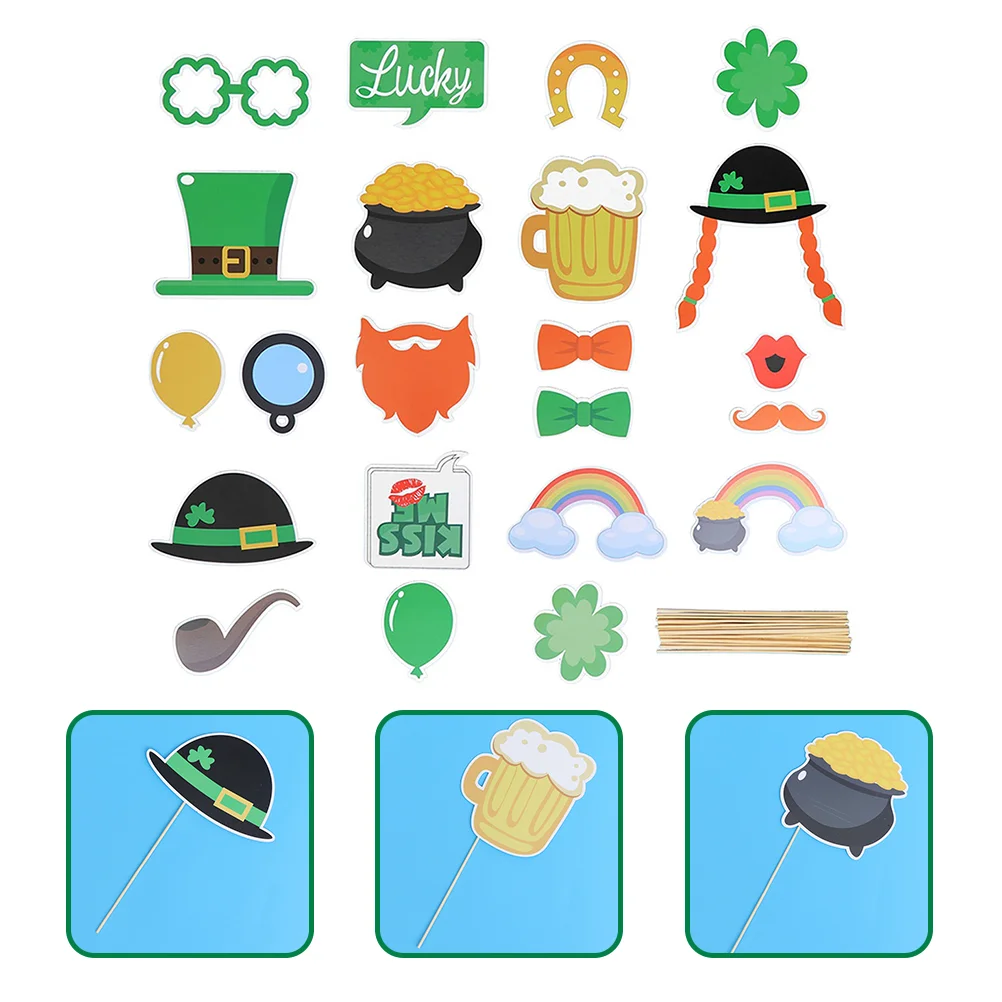 1 Set of Patrick's Party Themed Handheld Props Party Photography Booth Props