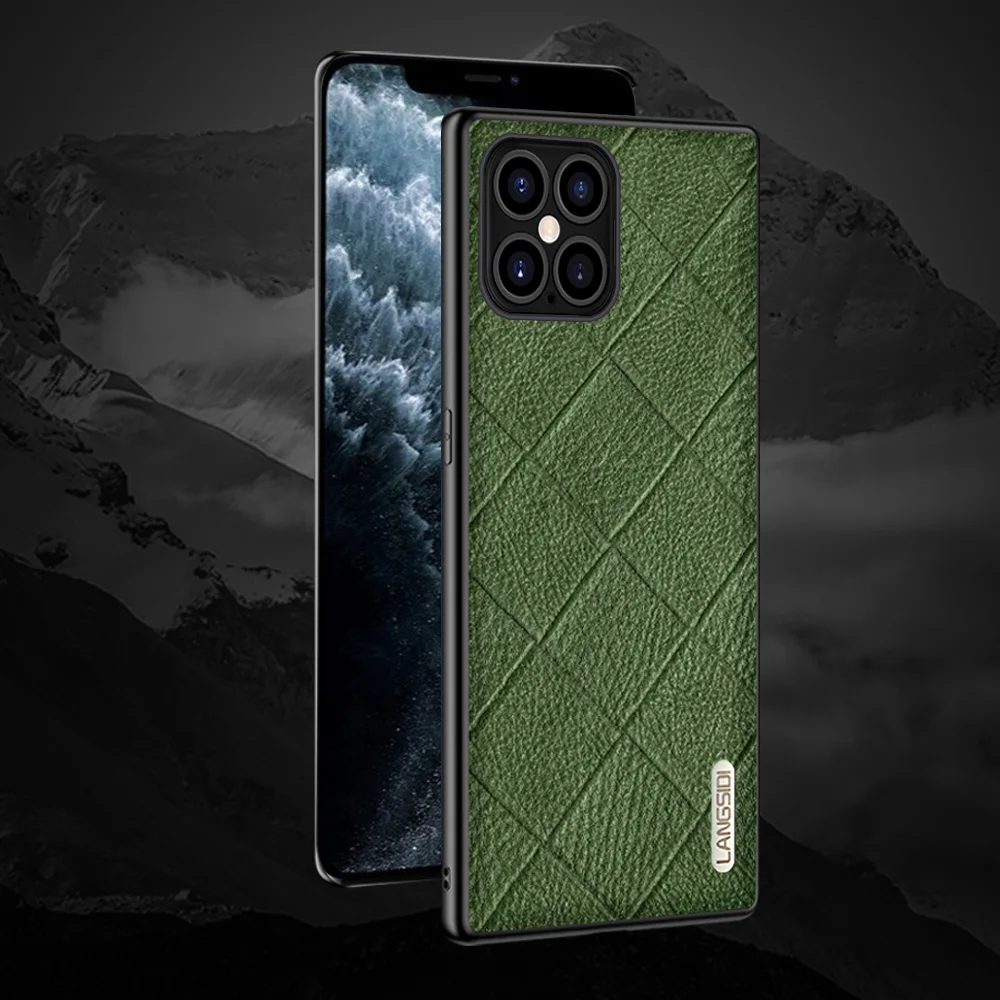 Genuine Leather Rhombus Grain Cell Phone Cases For Iphone 12 Pro Max 12 Max 11 Pro Max X Xs Max Xr 7 8 Plus Se 2020 Cover