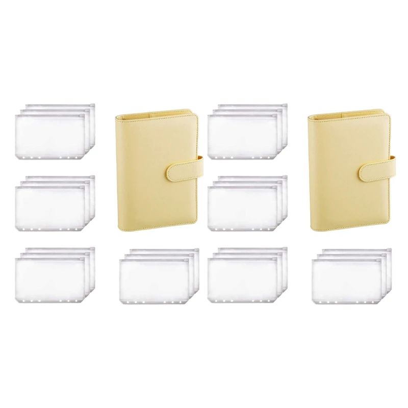 

2X A6 Binder Planner Yellow Notebook Binder And 24 Pieces 6 Hole Binder Zipper Folder
