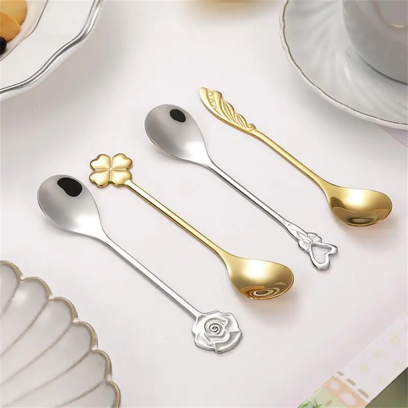 

Teaspoons Mini Rose Shape Tea Spoons Coffee Scoop Creative Coffee Spoon Stainless Steel