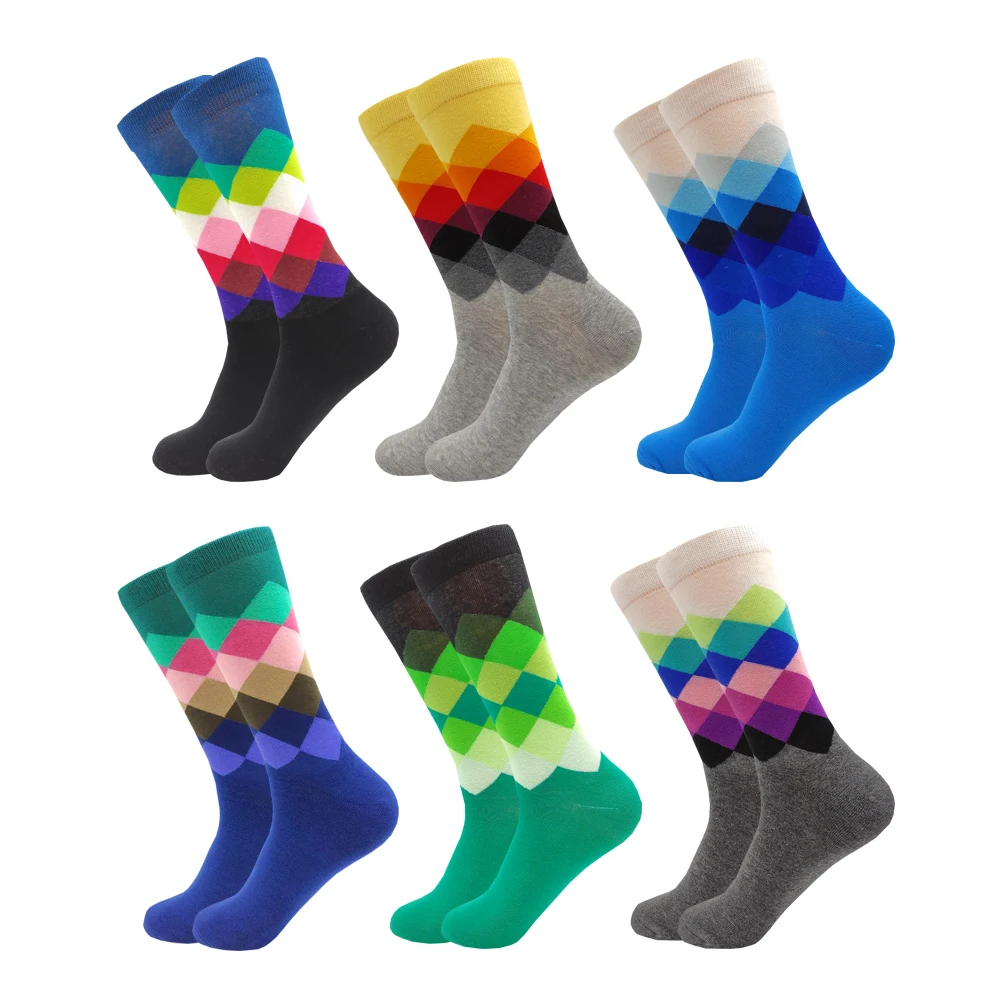 6 Pairs Happy Fashion Harajuku Women and Men Combed Cotton Socks Stripe Grid Geometry Casual Funny Socks