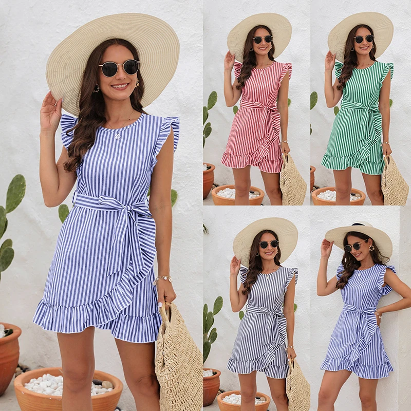 

Mini Dress Young Girls Sexy Cheap Summer Elegant Party Dresses for Women 2023 Design Beachwear Stripes Chic Cute Clothing Female