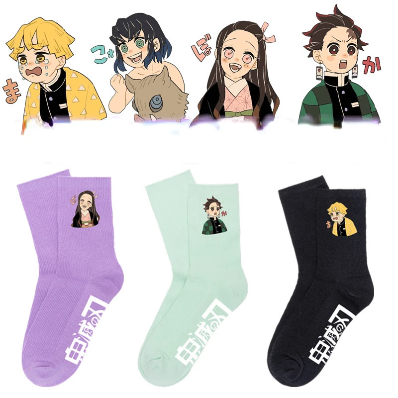 

Anime Woman Sock Demon Slayer for Women Socks Crew Green Cotton Sox Soft Kawaii Autumn Winter Casual Ladies Japanese Stockings