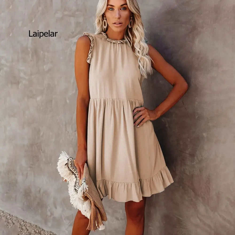 

Fshion Ruffles Sleeveless Beach Mini Dress Women 2022 Summer Loose Casual Sundress Ladies Black Dresses For Women Robe Femme