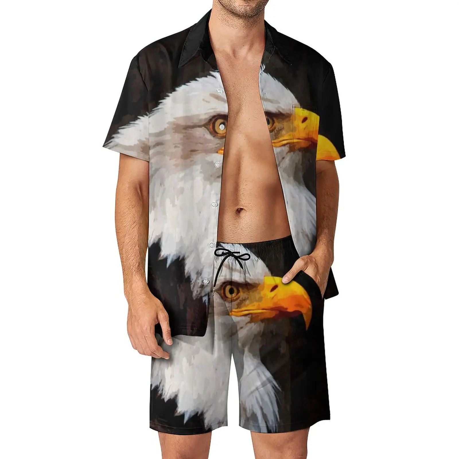

A Beautiful Eagle Head Men Sets Watercolor Animal Casual Shorts Summer Retro Vacation Shirt Set Short-Sleeve Print Oversize Suit
