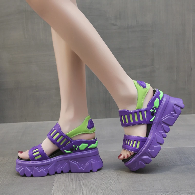 

New Chunky Platform Sandals Women 2022 High Heels Rome Open-toed Wedge Yellow Sneakers 9.5CM Ladies Beach Summer Sandalias