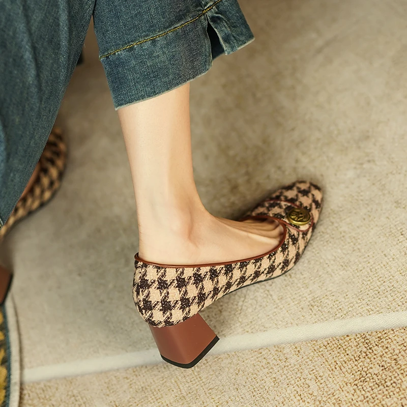 

2022 New Spring Women Shoes LEISURE Slip-On Women Pumps Square Toe Heels Shoes Women Zapatos De Mujer Heels Women Handmade