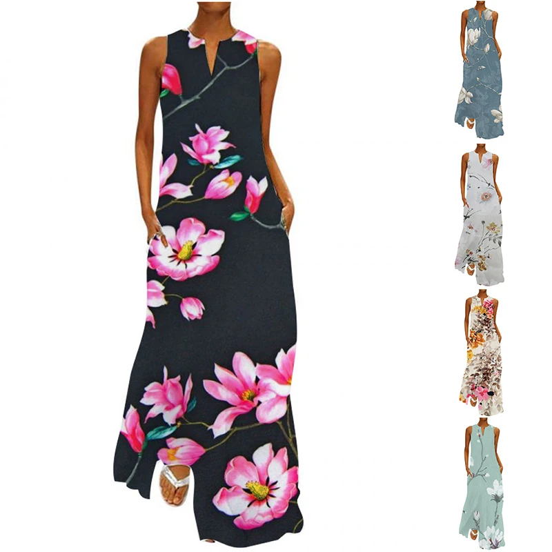 

2022 New Street Wear Sexy Women Dress New Shallow V-Neck Party Dress Summer Vintage Sleeveless Ladies Elegant Temperament Dress