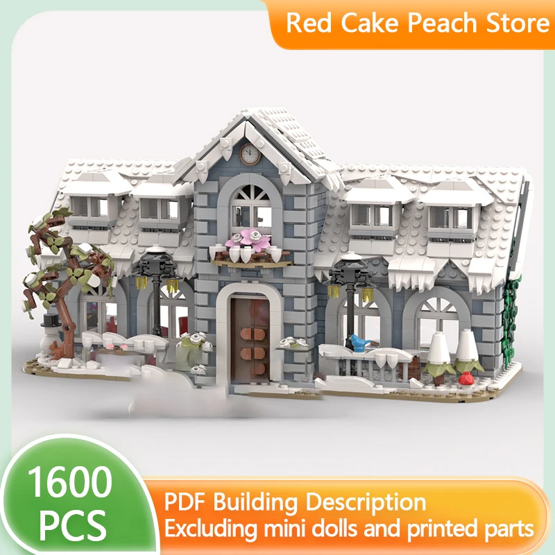 Модель City Street View MOC строительные кирпичи зимняя деревня школа модульная