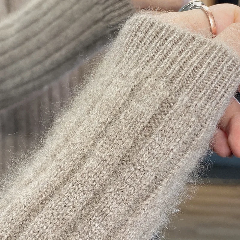 Модный однотонный свитер на молнии с круглым вырезом для женщин 100% шерсть