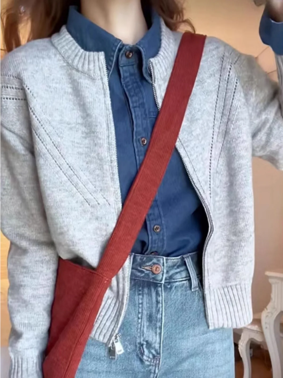 Осень-зима 2024 повседневная модная одежда на молнии темпераментный вязаный