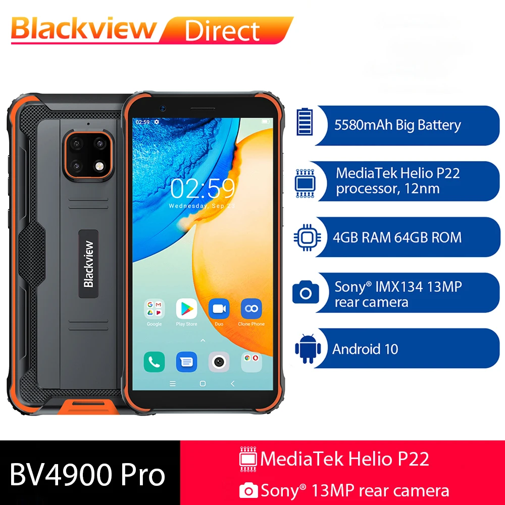 

Blackview BV4900 Pro IP68 Rugged Smartphone 4GB 64GB Octa Core Android 10 Waterproof Mobile Phone 5580mAh NFC 5.7" 4G Cellphone