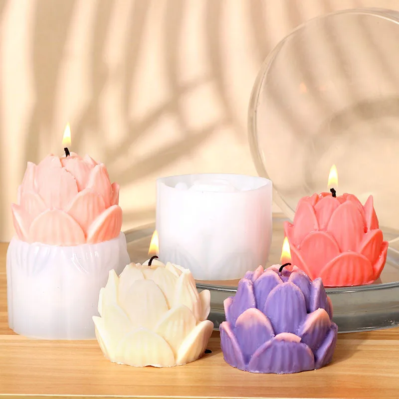 

Lotus Candle Silicone Mould Aromatherapy Candle Mould Mirror Resin Drop Glue Art DIY Home Decor Candle Making Tools