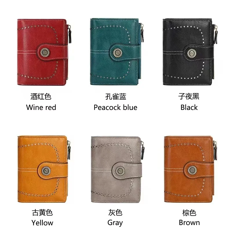 New Fashion Leather RFID Anti-Theft Brush Short European And American Large Capacity Buckle Zipper Women's Purse Bag