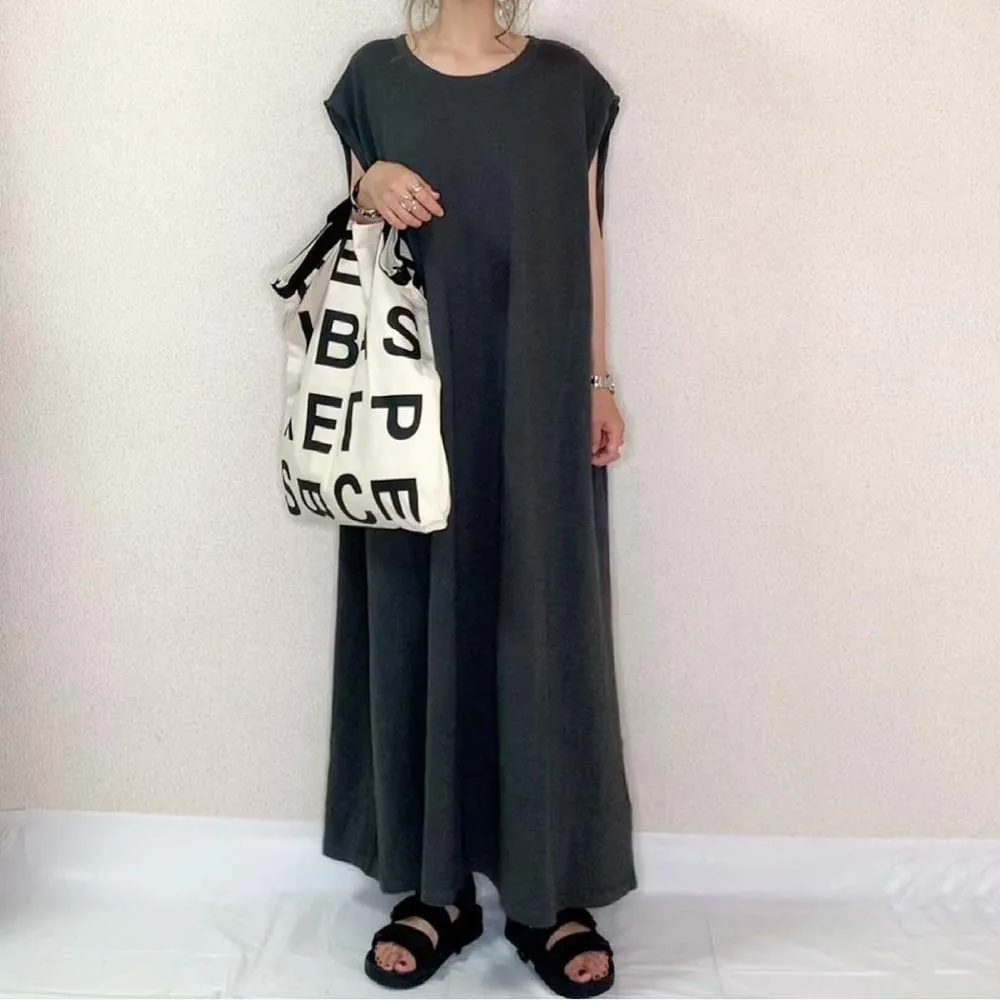 

Dress Japan 2022 Summer Loose And Thin Round Neck Slub Cotton Sleeveless All-match Dress Elegant Chic Pullover Minimalism Dress