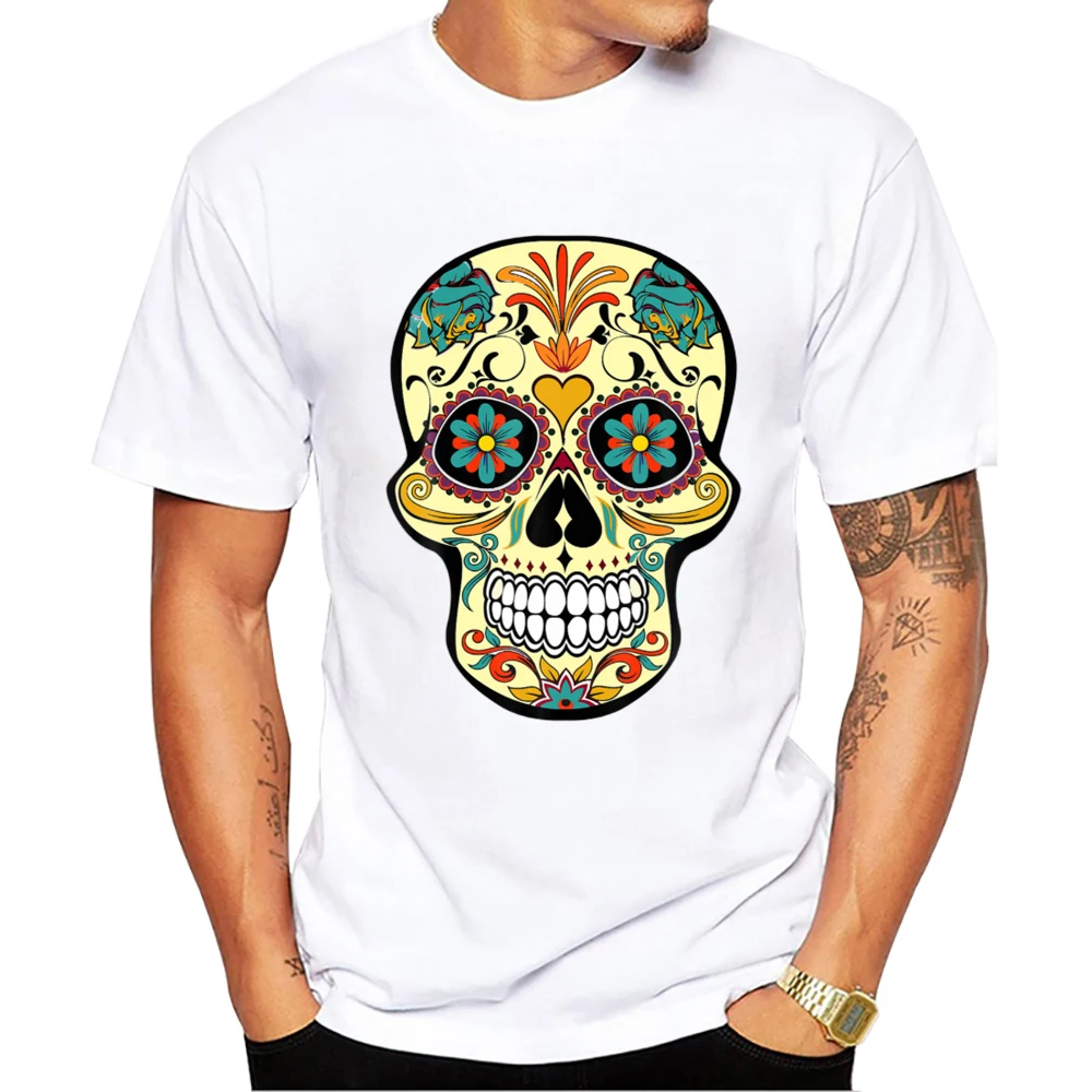 Teehub O-Ausschnitt Kurzarm männlich lässig Halloween Männer Kleidung Vintage Streetwear Zucker Schädel Druck Männer T-Shirt – Detail 7