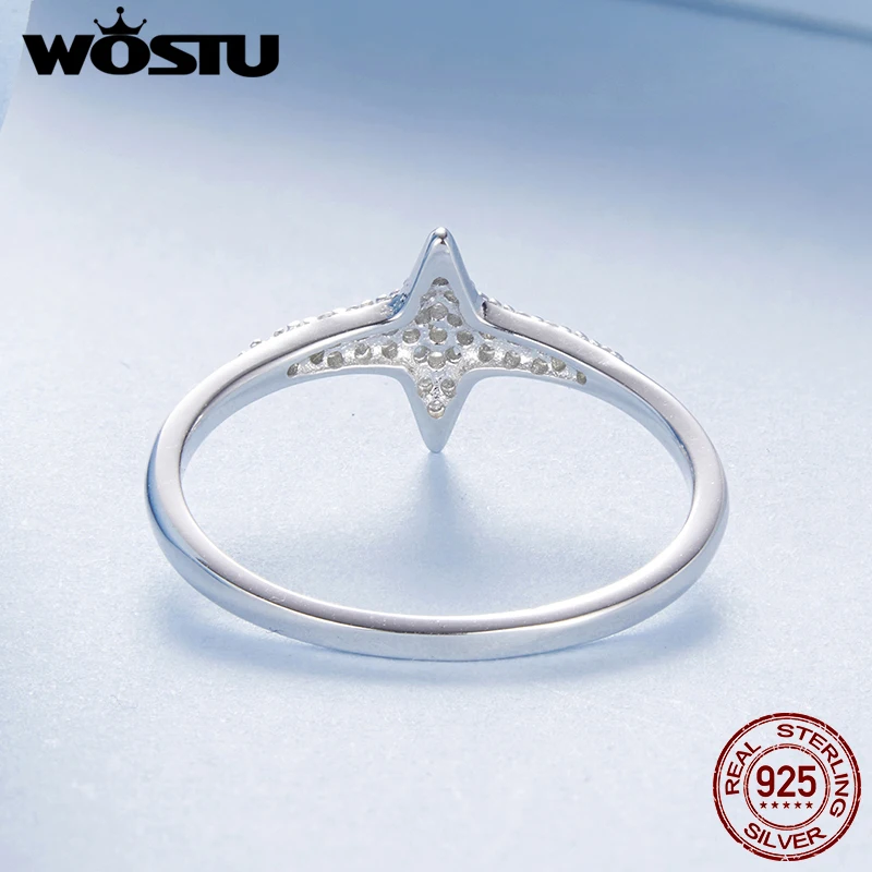 WOSTU кольцо со сверкающей звездой из стерлингового серебра 925 пробы с цирконом для