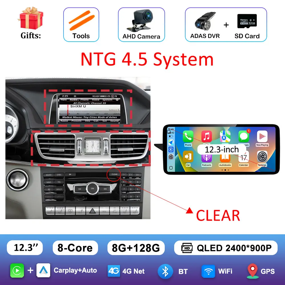 

Автомобильный радиоприемник Carplay, мультимедийный плеер для Mercedes Benz E Class W212 2009-2016 QLED-экран 4G Android 14, автоаксессуары, стерео