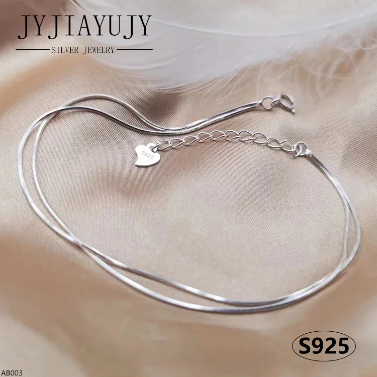 

JYJIAYUJY 100% Sterling Silver S925 Bracelet Anklet 2 Lines Snake Chain Fashion Trendy Hypoallergenic Daily Jewelry Gift AB003