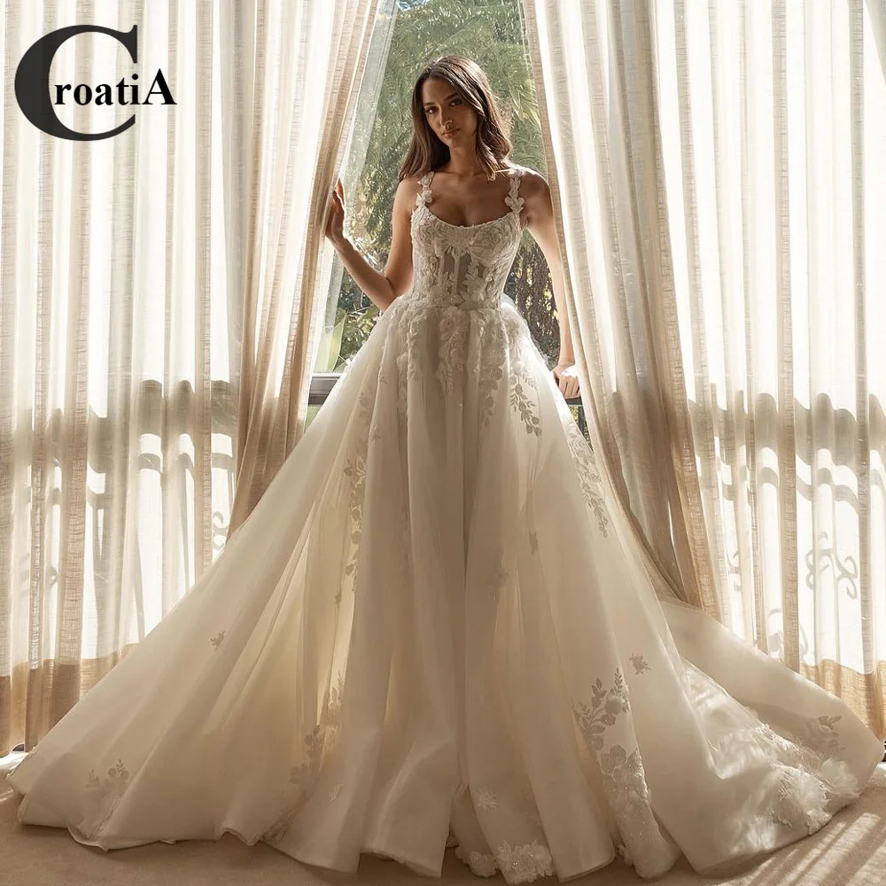 

Croatia Goddess A-Line Trumpet Wedding Dresses For Women Backless Appliques Goddess Bride Tulle Vestidos De Novia Custom Made