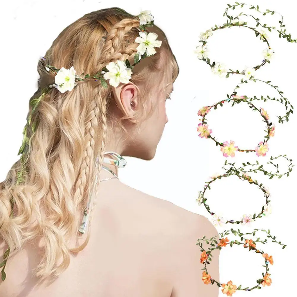 

Пляжная Корона из искусственного ротанга с цветами, Цветочная Женская лента для волос, реквизит для свадебных и праздничных фотографий, T5j5