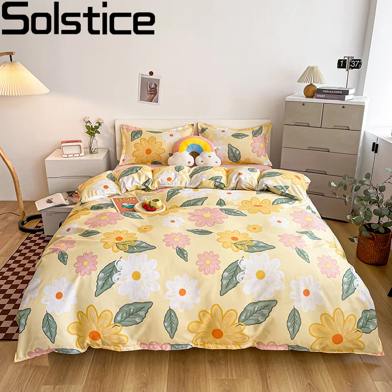 

Solstice Home Textile King Queen Twin Bedding Sets Girls Kid Teen Bed Linens Green Lemon White Duvet Cover Pillowcase Flat Sheet