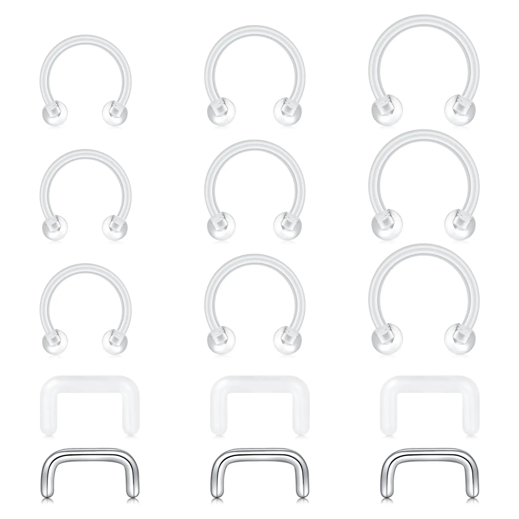 Набор из 15 шт. 16 г прозрачные шпильки для носа работы кольца в носу пластик