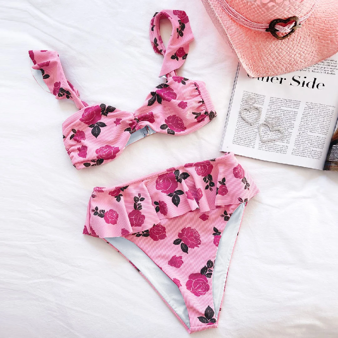 Новинка 2022 Однотонный женский комплект бикини в рубчик с эффектом пуш-ап