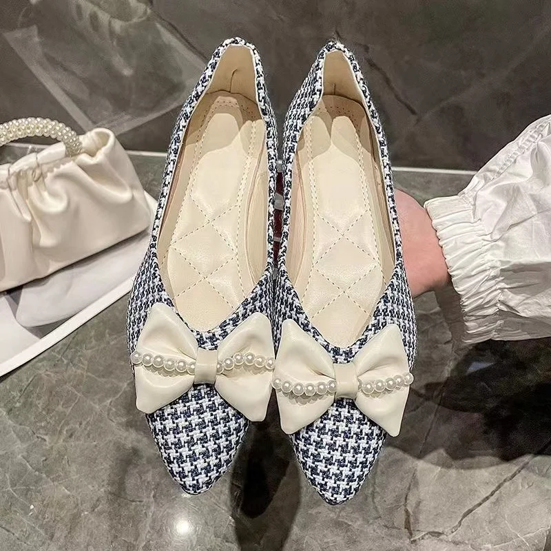

2022 New Spring Autumn Comfortable Small Houndstooth Metal Buckle Flat Square Toe Women's Single Shoes Zapatos De Mujer