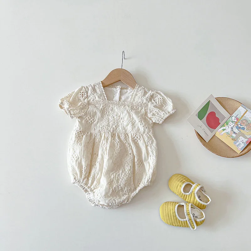 

2022 Summer Baby Bodysuits Short Sleeve Toddler Girls One Piece Toddler Girls Embroidery Outfit