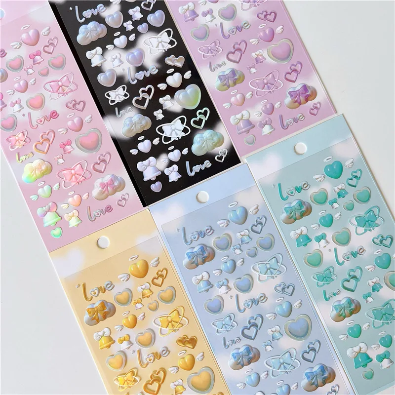 Korean Kawaii Love Heart Bow Bell Decorative Stickers for Craft Card Making Aesthetic Journal DIY Material Art Supplies