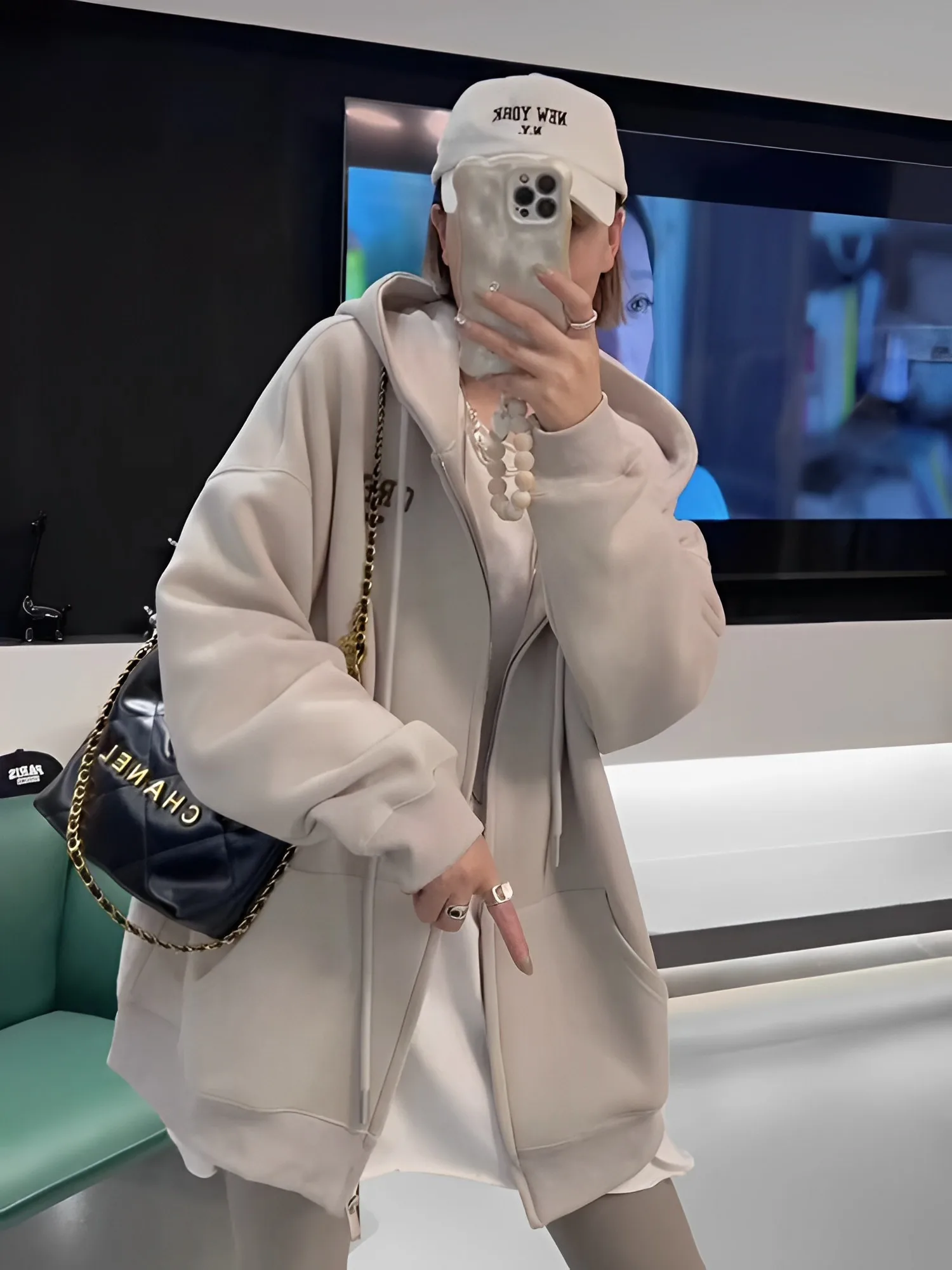 Plus Size South korea Hood Couple Outerwear Autumn Letter High Street Cardigan Men and Women Same Sle Casual Fashion Over fit...