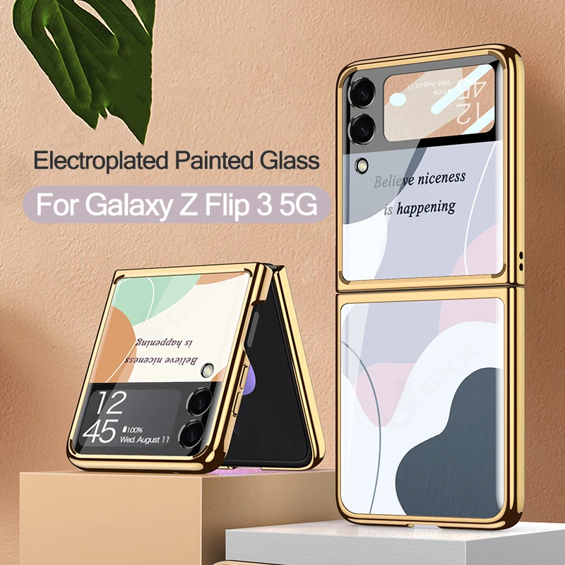 

GKK чехол с покрытием из закаленного стекла для Samsung Galaxy Z Flip 3 5G роскошный противоударный жесткий чехол с покрытием для Samsung Z Flip 3 5G